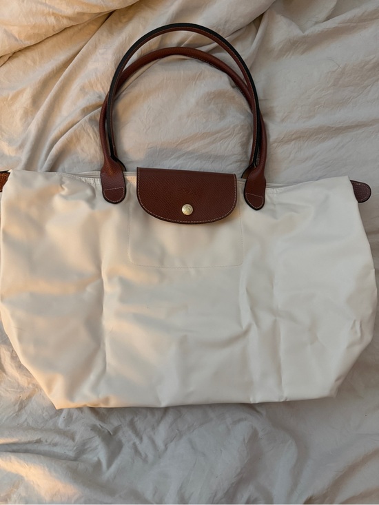 Longchamp Handbags - Longchamp Cream Tote with Brown Leather Trim